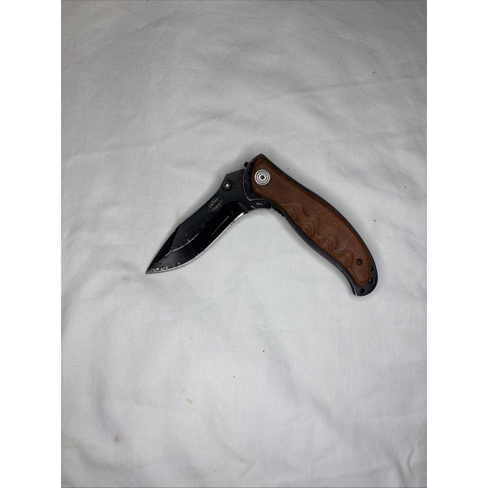 Frost Cutlery 3 1/4" Pocket Tactical Black Knife Brown Wood Handle Belt‎ Clip